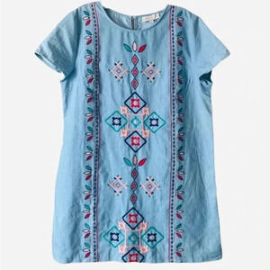 HAYDEN | Embroidered Light Denim Stitch Detail Shift Dress Size L